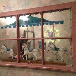 CAROUSEL HAND PAINTED VINTAGE PINK MIRROR WINDOW WOOD WALL HANGING