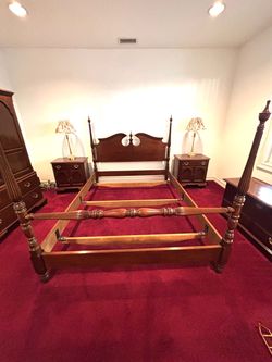 DREXEL BEDROOM SET  FOUR POSTER BED / ARMOIRE / TWO NIGHTSTANDS HOPE CHEST
