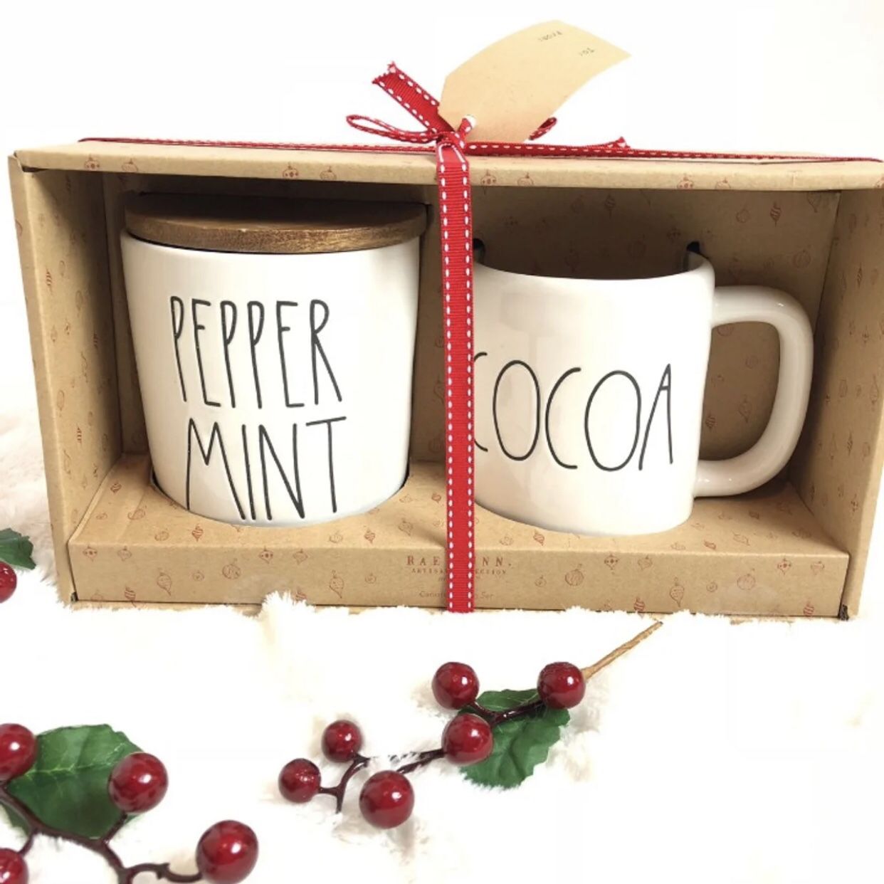 Rae Dunn Peppermint Cellar and Cocoa Mug Boxed Set