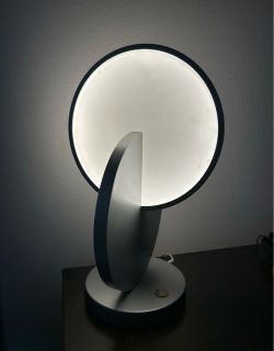 Modern Silver Eclipse Table Lamp Geometric LED Circle Desk Light EUC