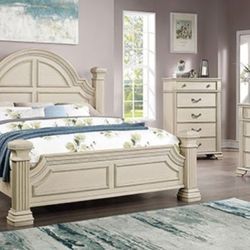 Brand New Antique White 4pc Queen Bedroom Set (Available In California & Eastern King)