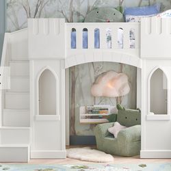 Pottery Barn Castle Loft Bed - Solid White Wood
