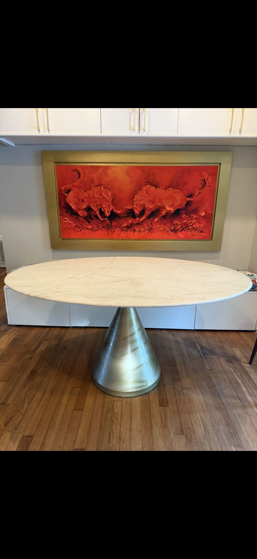 5’ West Elm Oval Marble Table With Gold Base
