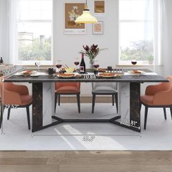 New 71 Inch Dining Table 6 People, Farmhouse Long Dining Room Adjustable Legs Metal Frame