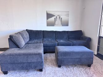Dark gray sectional sofa couch sala ottoman