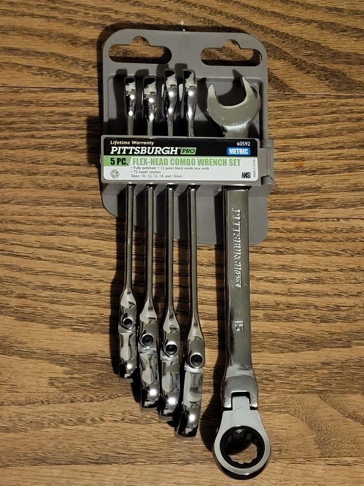  Pittsburgh Flex-Head Metric Ratcheting Combination 5-Piece Wrench Set 