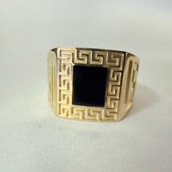 14K Gold Greek Key & Onyx Ring