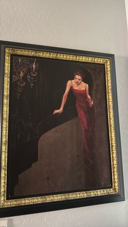 Framed Figurative Art Print – Woman in Red Gown