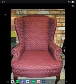 Wingback Accent Chair Red Chevron Fabric