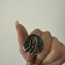 Gold Mother Mary Religious Sterling  Silver Gold Ring  