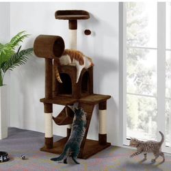 Cat Tree Cat Tower 51 inch Cat Trees and Condos for Indoor Cats with Sisal Scratching Post, Cozy Plush and Hammock as Kittens Play House
