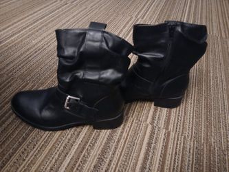 Black Buckle/Zip Ankle Boots, 10W