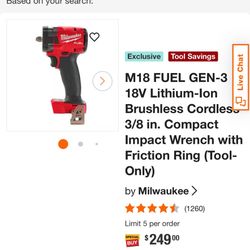 Milwaukee M18 FUEL GEN-3 18V Lithium-Ion Brushless Cordless 3/8 in. Compact Impact Wrench with Friction Ring (Tool-Only)