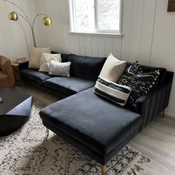 Black Velvet Sofa W/ Chaise