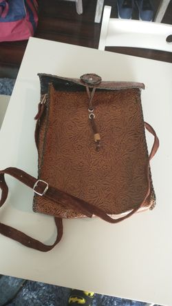 Carved genuine leather briefcase, handmade