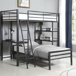 Sturdy Twin Loft Bed With Desks And Shelves!  SALE!!