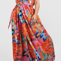 Boohoo Women’s Tropical Floral Long Flowy Sundress 22W