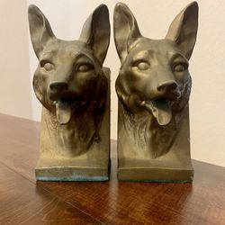 Heavy Antique Bad Wolf Head Bookends Pair