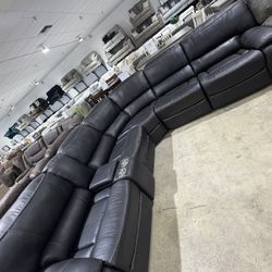 Black Faux Leather PWR Reclining Sectional 
