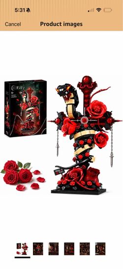 Gothic Cobra Flowers Set Compatible with Lego Rose Cross 790PCS 360° rotatable head,red roses hanging chains Christian create dramatic dark decor gift