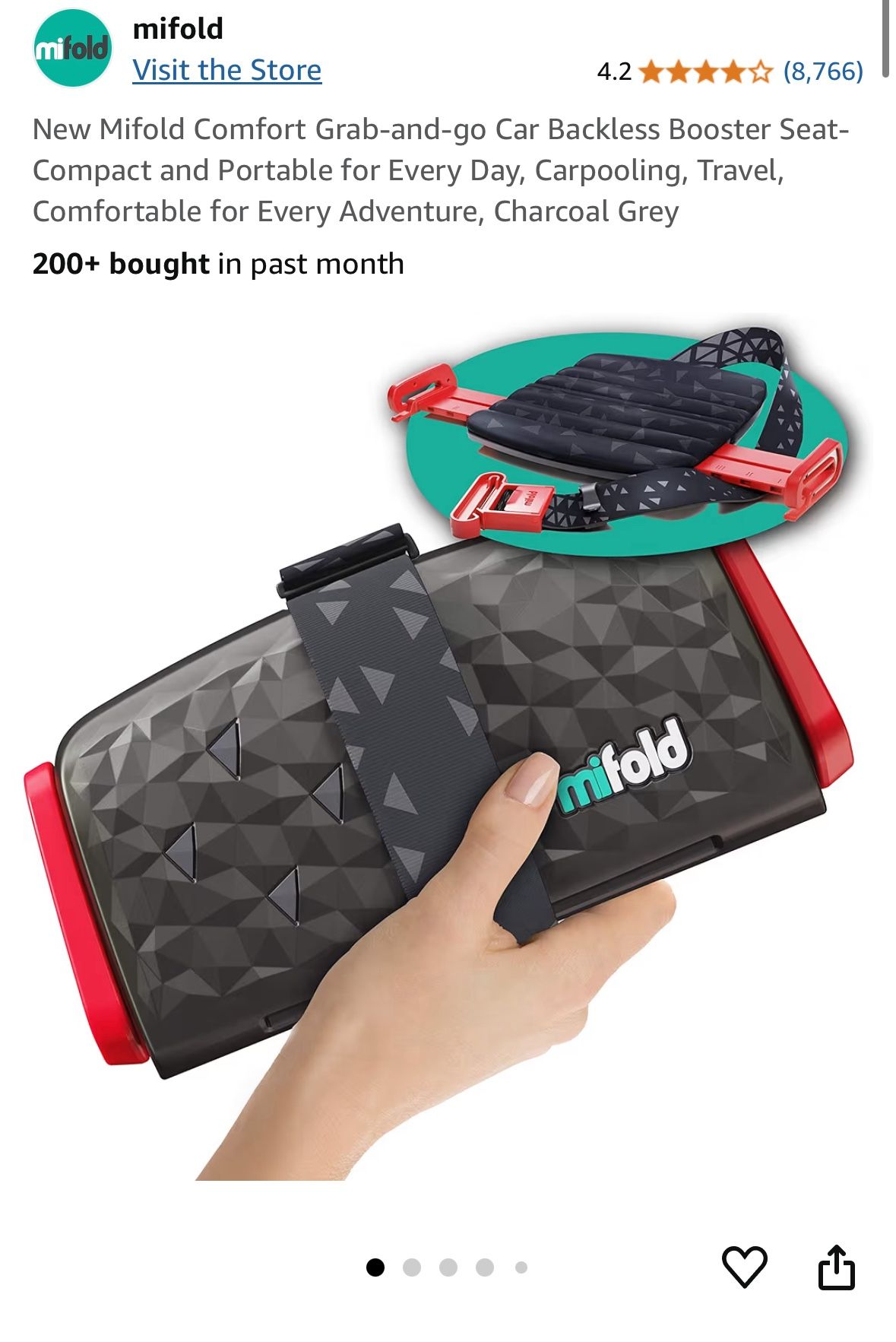 Mifold Comfort Grab-and-go Car Backless Booster Seat-Compact and Portable for Every Day, Carpooling, Travel