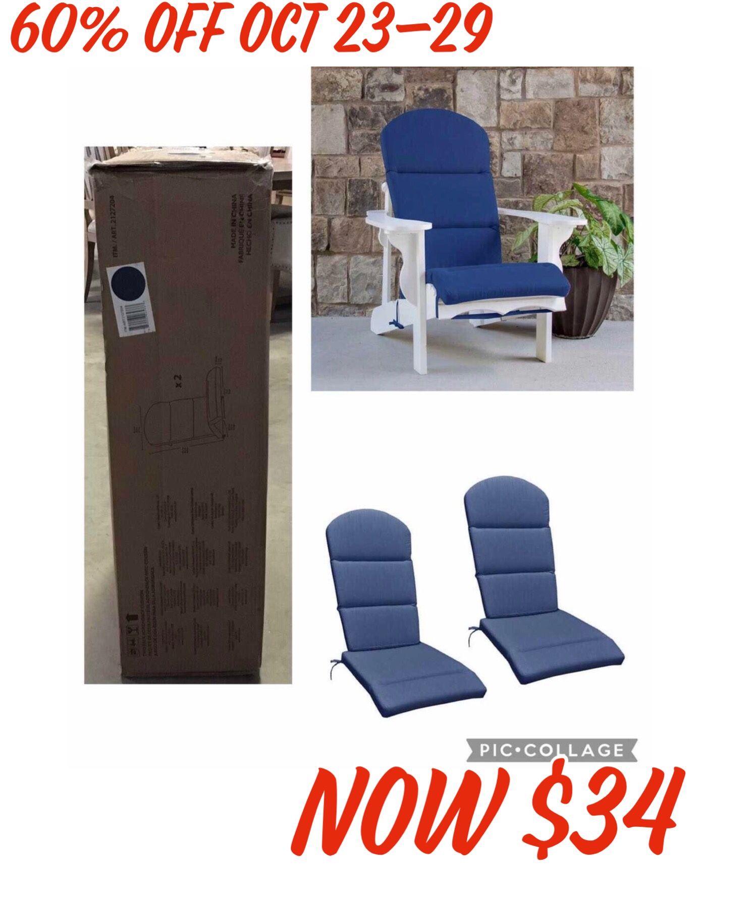 Adirondack Cushion for Leisure Line Chairs, 2-pack