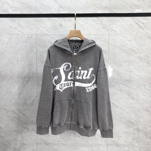 Graphic Zip Up Hoodie Gray High Quality