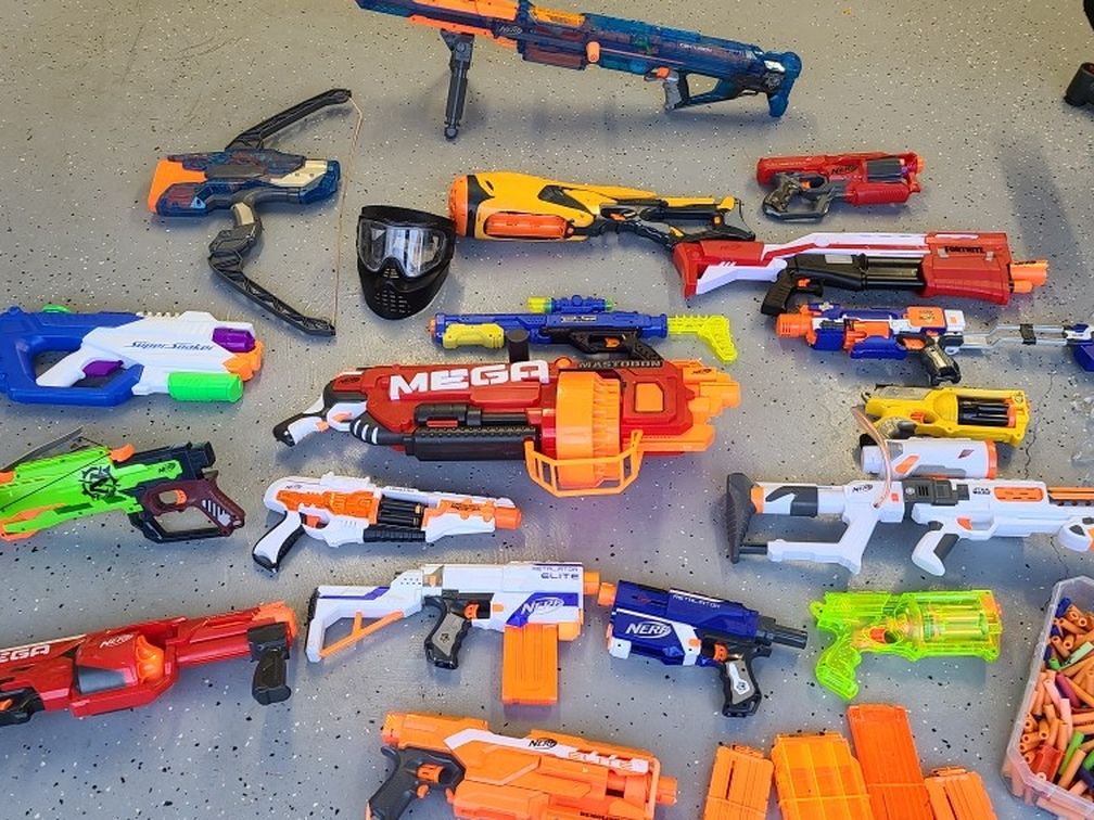 Nerf Gun Lot With Ammo And Safety Gear