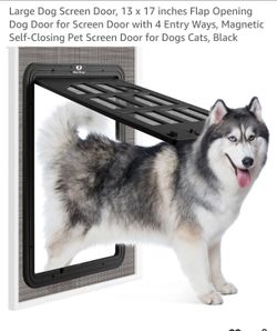 Large Dog Screen Door, 13 x 17 inches Flap Opening Dog Door for Screen Door with 4 Entry Ways, Magnetic Self-Closing Pet Screen Door for Dogs Cats, Bl