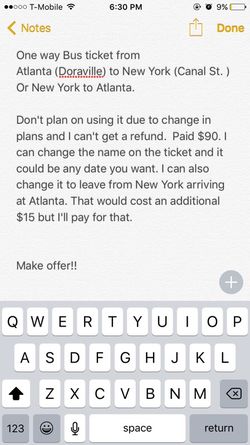 Bus ticket Atlanta/New York