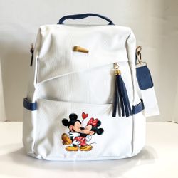 Mickey Minnie Canvas Backpack White Blue 8 Pocket NWT