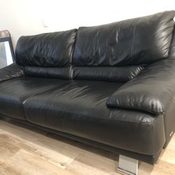 Italsofa Black Leather Long Couch