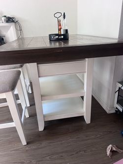 Counter Height Dining Table with Storage Shelves
