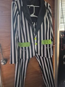 Beetlejuice Costume Female Black and White Striped Suit size L