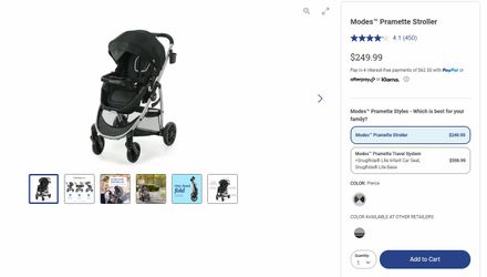 Graco Modes Pramette Strollers - Pierce: Full-Size, 50 Lbs Capacity, One-Hand Fold, Removable Cup Holder