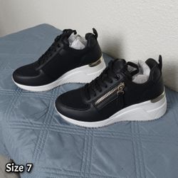 High Heel Wedge Sneakers Black Size 7