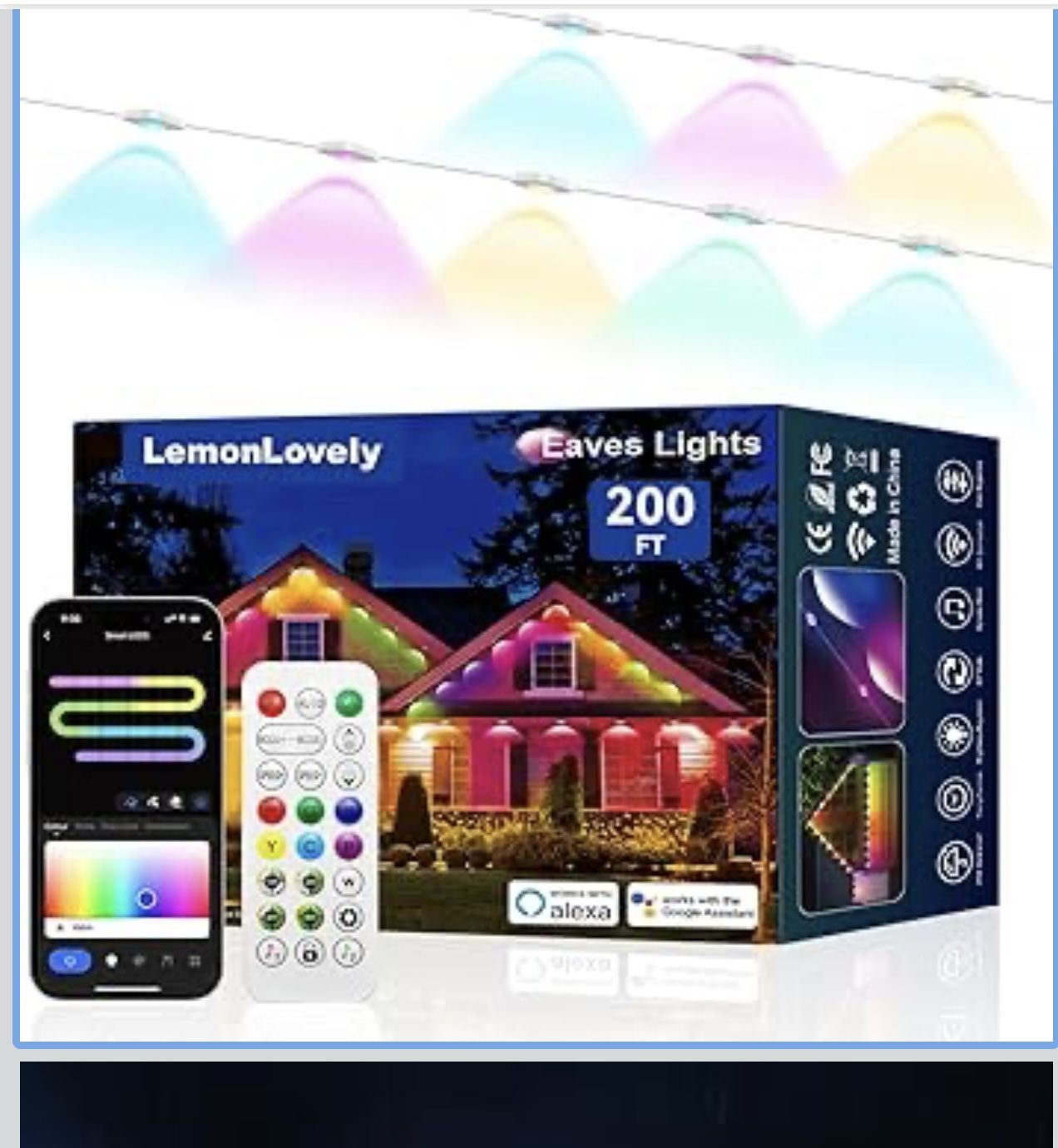 RGB+IC Permanent Outdoor Lights -Smart Eave Lights for House 200ft with 144 LED IP67 Waterproof Eternity Lighting for Daily Decor, Work with Remote, A