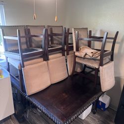 Dark Brown Table and 8 Chairs Cleaned and Ready For Sale. 