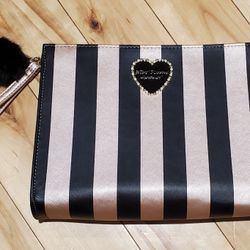 Betsey Johnson Black & Pink Striped Cosmetic Bag 