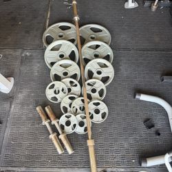 Olympic weights with 7ft 45lbs bar plus adjustable dumbbells