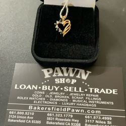 Heart Pendant With Sapphire Stones / Diamonds 10kg .12 Ctw 0.8 Dwt ( Layaway Or Acima Leasing Options)