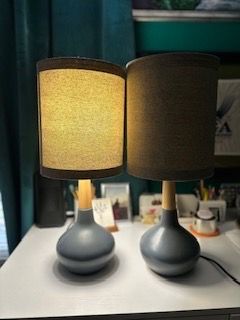 2 Modern Table Lamps – Slate Grey & Wood