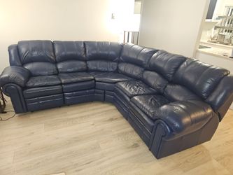 Leather Dodger Blue 5 person sectional recliner couch