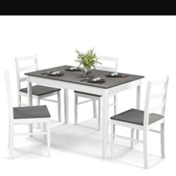 Costway 5-Piece Dining Set Solid Wood Kitchen Furniture with Rectangular Table & 4 Chairs