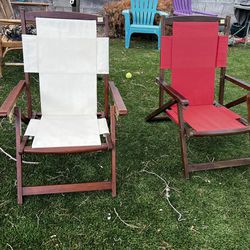 Folding Chairs Pool Wood Beach Camping Vintage Pier One Set Of 2 