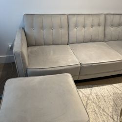 Gray Convertible Futon Sofa With Ottoman 