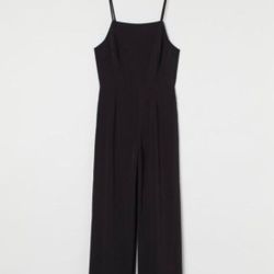 NEW H&M Women Black WIDE STRAPS Jumpsuit Overalls Medium Wide Leg Pants Size XS