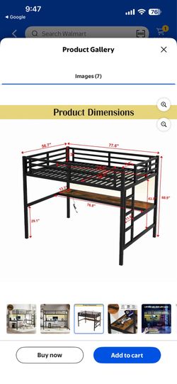 Miniyam Full Size Metal Loft Bed with Desk, USB Charging, Noise-Free Frame with Guardrails, for Adults & Teens, Black