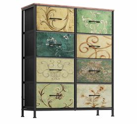 8-Drawer Fabric Dresser — Vintage Floral Print, Wood Top