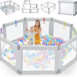 Kidirect Foldable Baby Playpen, 71"×69" Extra Large Playpen for Babies and Toddlers, Portable Play Yard with 5 Handles, Indoor Outdoor Safety Baby Fen